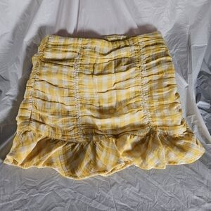Zara Gold & White Checkered Mini Skirt with Ruched Ruffles